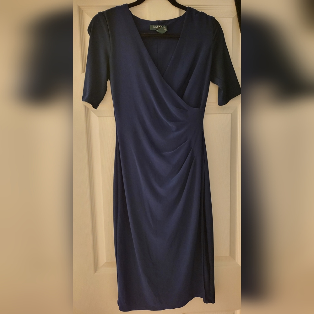 Navy Blue, Lauren by Ralph Lauren, short sleeve dress
